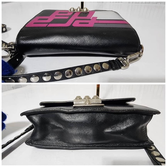 Authentic PRADA City Calfskin Saffiano Racing Logo Elektra Shoulder Bag Fushia - Picture 8 of 16